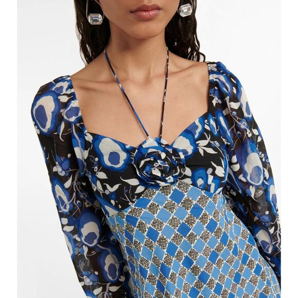 RIXO Jeanie Floral-Appliquéd Printed Crepe Midi Dress - UK 6 - Picture 4 of 7